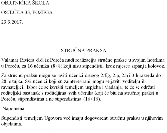 STRUČNA PRAKSA - Valamar Riviera d.d.